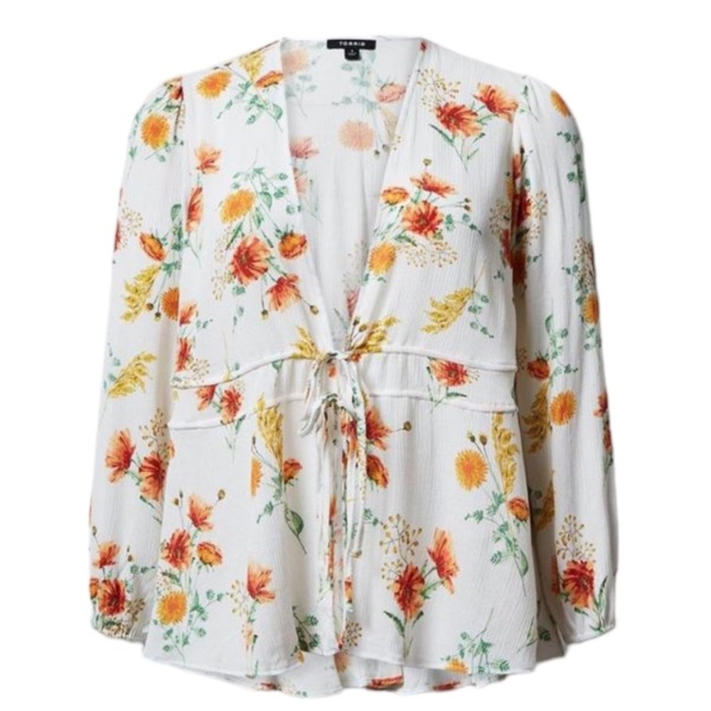 Size 3: Torrid Torrid Floral Washable Gauze Tie Front Kimono - Picture 2 of 7
